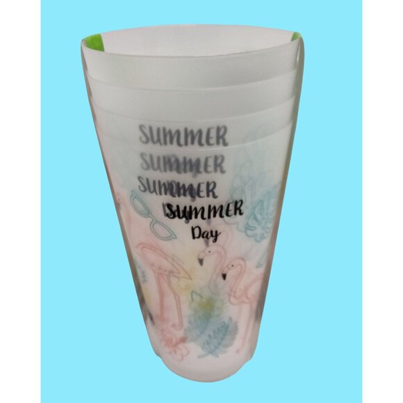 Real Living Tumblers Summer Day Flamingo Pool Beach Drinking Glass 28 0z Lot 4 - Picture 1 of 4